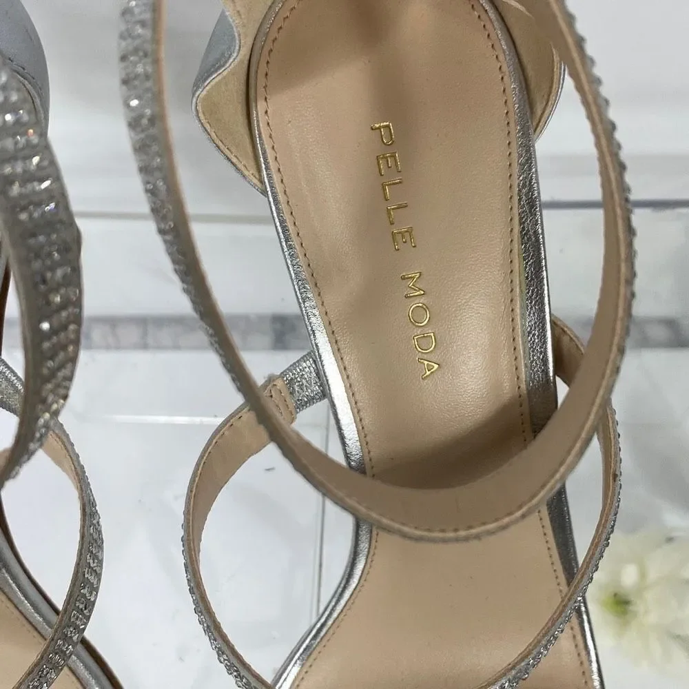 Pelle Moda Dalia 2 Silver Ankle Strap Embellished Bling occasion  Heels  8.5‎